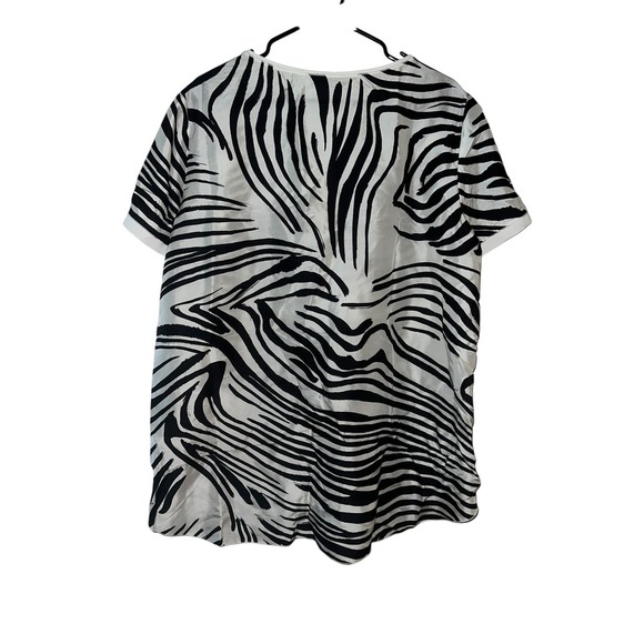 Elegant Lafayette 148 Zebra-Print Silk Shari Top - Minimalist Short Sleeve,sz 14 - Picture 7 of 8